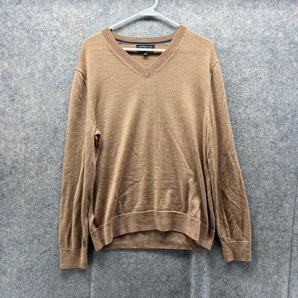 Banana Republic Sweater Men Large Adult Brown V Neck Pullover Merino Wool - Picture 1 of 11